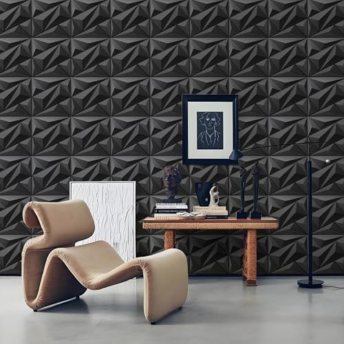 AMIGO 33 Pieces of 3D Diamond PVC Wall Panels for Interior Wall Decoration, Suitable for Living Rooms, Bedrooms, Hotels, and Offices. Matte Black Finish, Measuring 12×12 inches. - Image 3