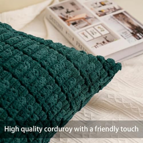 Pack of 2 Corduroy Decorative Throw Pillow Covers 24x24 Inch, Dark Green - Image 2