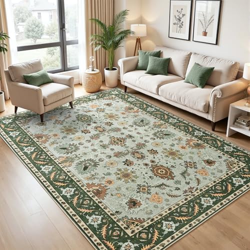 Hanples 5x7 Area Rugs for Living Room, Washable Rug Vintage Floral, Green by Hanples