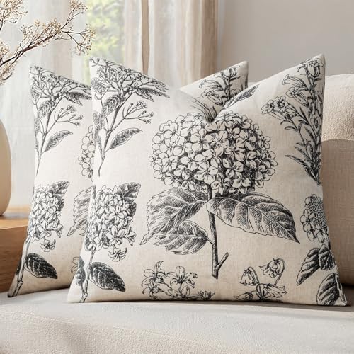 Set of 2 Decorative Floral Pillow Covers 18x18 Inch Black by SWANCOCO