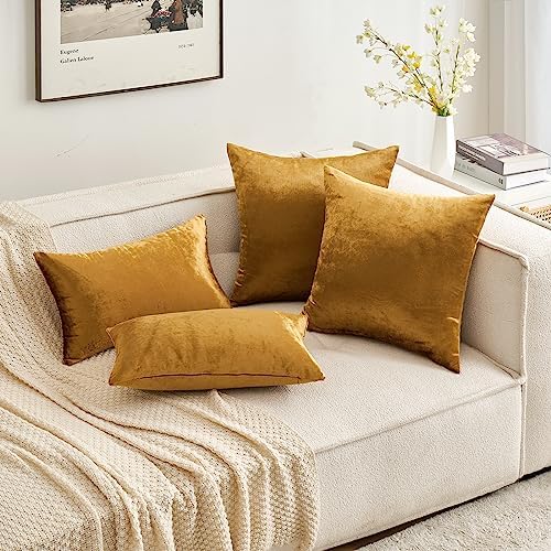 MIULEE Velvet Throw Pillow Covers 12x12 Inch Pack of 2 Dark Gold - Image 6