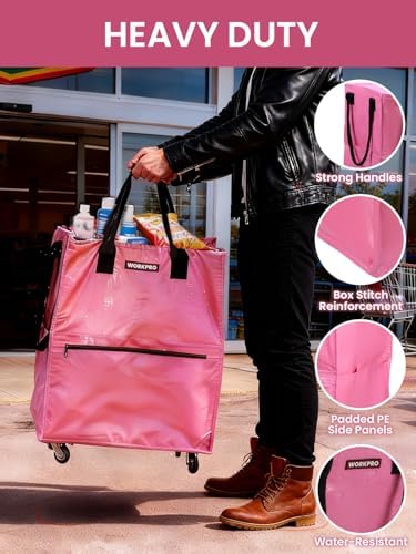 WORKPRO Medium Rolling Grocery Bag, 18-Gallon Rolling Tote with 4 Wheels - Image 4