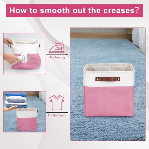 Bagnizer Collapsible Fabric Storage Cubes 11x11 Cube Storage Bins, 4 Pack Closet Baskets Box with Handles for Organizing, Shelf, Toys, Clothes, Home, Office, Nursery (Pink&White) - Image 5