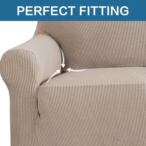 H.VERSAILTEX Stretch Couch Covers for Sofa 1 Piece Slipcovers for Couches and Sofas 3 Seater Couch Cover Feature Thick Checked Jacquard Fabric with Elastic Bottom(Large Sofa 90"-100" Wide, Sand) - Image 5