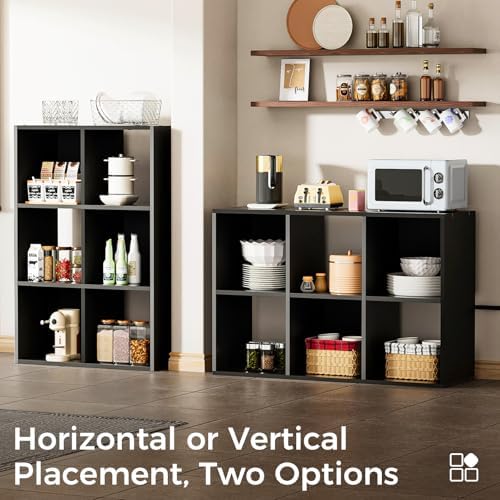 COMHOMA 6 Wood Cube Storage Organizer with Open Back and Removable Back Panels, 11In Black Cube Storage Bookshelf, Cubicle Shelf Bookcase for Home Office Bedroom Living Room, Vertical or Horizontal - Image 4