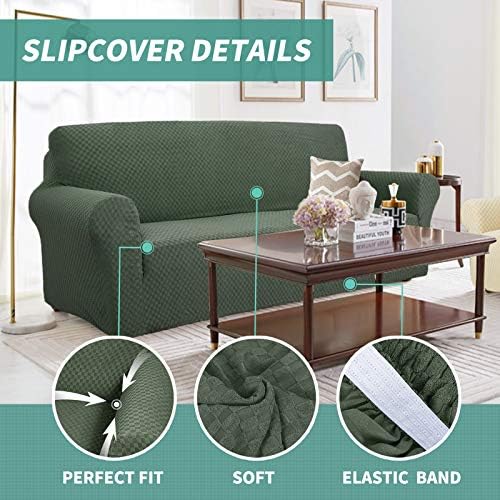 YEMYHOM Couch Cover Latest Jacquard Design High Stretch Sofa Chair Covers for Living Room, Pet Dog Cat Proof Armchair Slipcover Non Slip Magic Elastic Furniture Protector (Small, Army Green) - Image 3