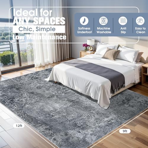 Aelenmu 9x12 Area Rugs for Living Room Washable Bedroom Dining Room Black - Image 2