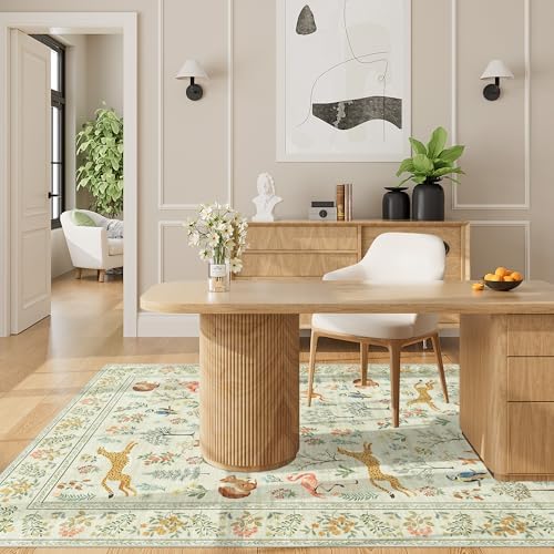 DUKINO 3x5 Rug, Washable Animal Area Rug for Bedroom Non Slip, Beige - Image 6