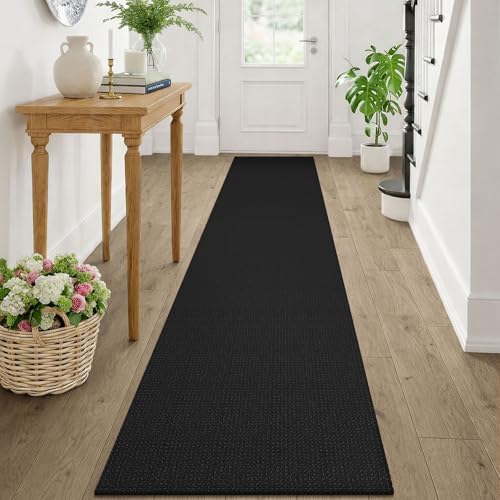 KOZYFLY Black Runners Rugs for Hallway 2x10, Washable Runner Rug, Woven Non Slip Kitchen Runner, Braided Entryway Rug, Floor Carpet for Entry, Aisle, Hall, Black/Dark Grey by KOZYFLY