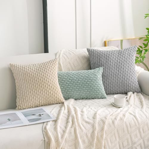 Set of 4 Grey Decorative Throw Pillow Covers 26x26 Inch Corduroy Pillow Covers for Bed Couch Sofa Living Room Soft Square Cushion Cases - Image 3