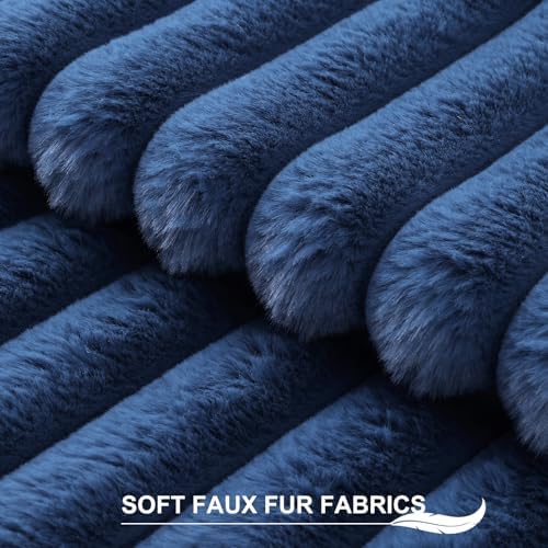 Pallene Faux Fur Decorative Throw Pillow Covers 26x26 Set of 2, Navy Blue - Image 2