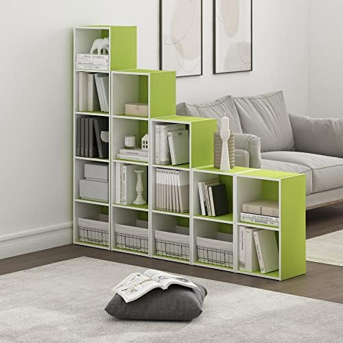 Furinno PASIR Book Shelf, 5-Tier Modern Bookshelf, Open Shelves Bookcase 9 x 12 x 52, Easy Assembly, for Living Room, Bedroom, Home Office, Green/White - Image 2