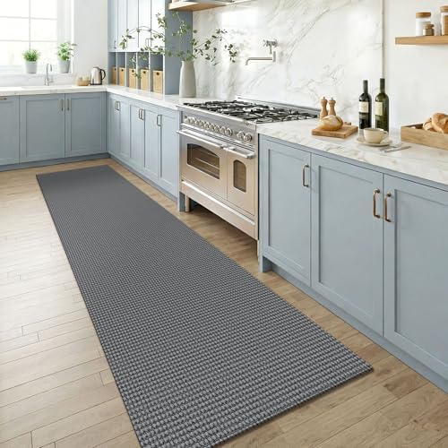 KOZYFLY Cotton Runners for Hallway 2.5'x8', Washable Runner Rug, Woven Non Slip Kitchen Runner, Braided Entryway Rug, Floor Carpet for Foyer, Bedroom, Hall, Grey/Dark Grey - Image 2