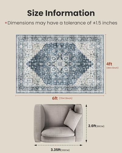 AMADA HOMEFURNISHING 4x6 Washable Area Rug, Low-Profile Entryway Rug with Non-Slip Backing & Durable Edge Binding, Vintage Rugs for Bedroom, Entryway & Kitchen - Image 2