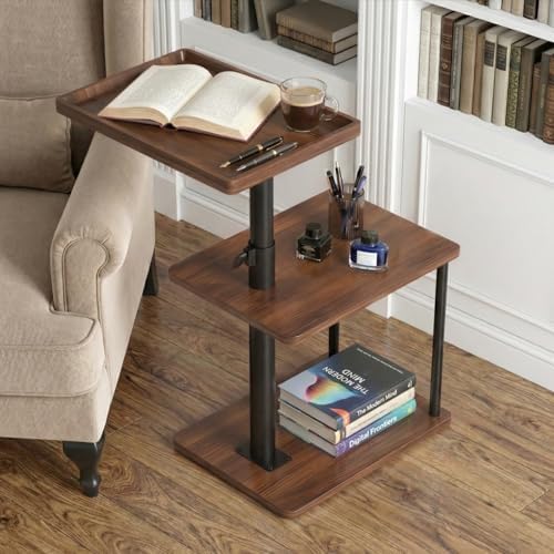 Faesun C Table End Table Adjustable Height, 360°Swivel TV Tray Table for Small Spaces, Small Nightstand for Living Room, Bedroom, Walunt - Image 5