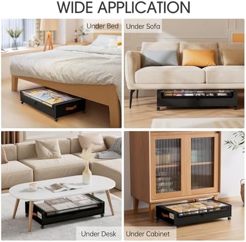 Yecaye 4 Pack Under Bed Storage with Wheels, Under Bed Storage Containers with Lids, Large Under Bed Rolling Storage with Clear Window & Label, Rolling Drawers for Clothes, Blankets, Books - Image 5