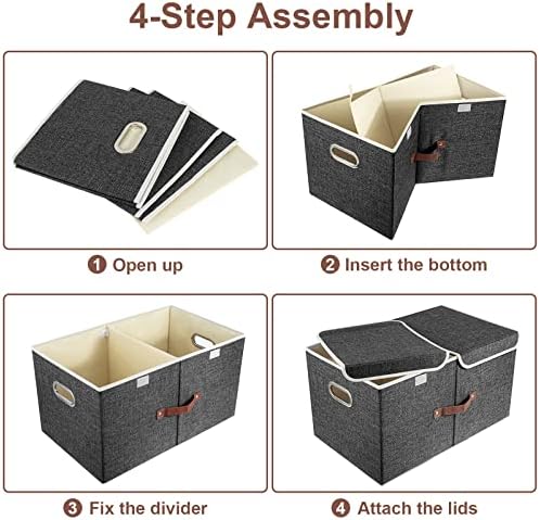 TYEERS Extra Large Collapsible Storage Bins with Lids and Compartments, Washable, Fabric Storage Boxes, 21.7x13x11.8 inches, 2 Pack, Black - Image 6