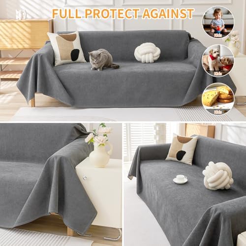 Deep Dream Cat-Scratch Resistant Couch Cover, Waterproof Sofa Cover for 2 Cushion Couch Washable, Pet Friendly Couch Protectors Anti Slip Thickened Slipcovers for Dogs Pets, 71" x 102", Dark Grey - Image 5