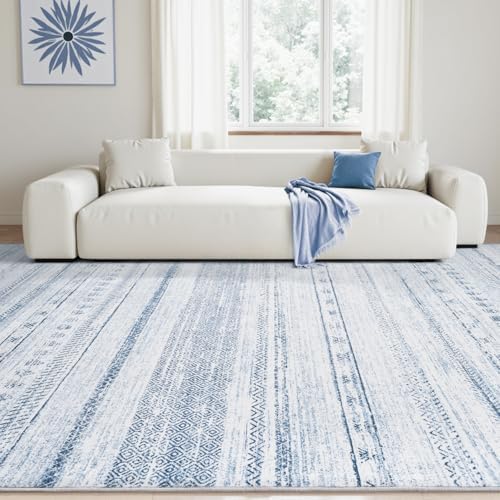6x9 Area Rugs for Living Room Machine Washable Rug Distressed Indoor Carpet Neutral Moroccan Boho Rug Ultra Soft Area Rug for Bedroom Dining Room Playroom Office,Blue - Image 3