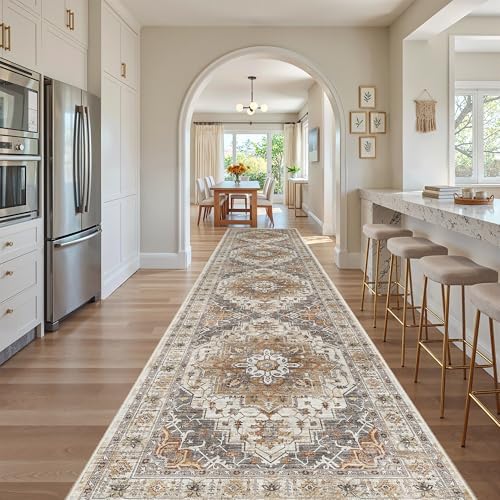 Madane Hallway Runner Rug 3x14 Washable Kitchen Runners Long, Turmeric/Grey - Image 3