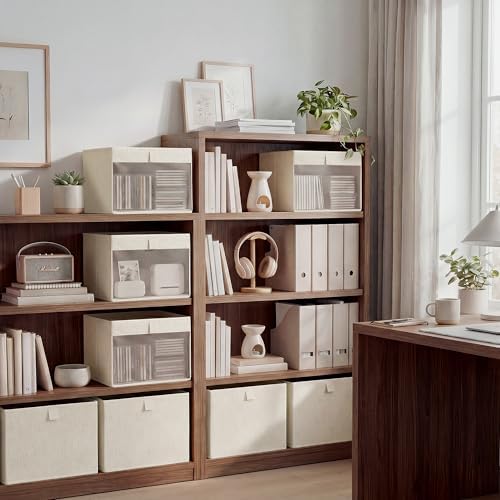 StorageWorks Linen Closet Organizer Bins with Clear Window, Oatmeal Color - Image 6