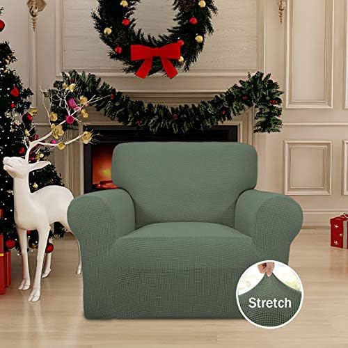 Easy-Going Stretch Chair Slipcover with Arm Washable Greyish Green - Image 2