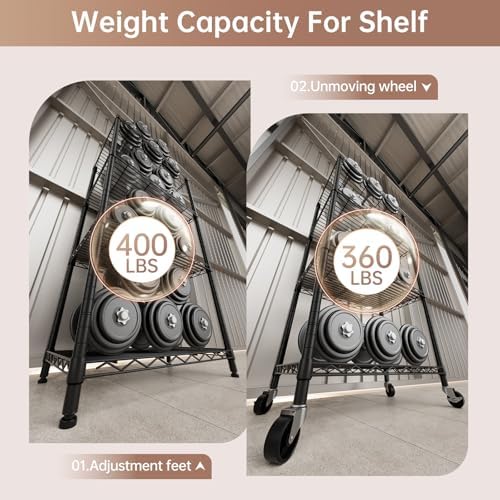 SINGAYE 4 Shelves Storage Wire Shelf Closet Metal Shelving Pantry Wheels - Image 7
