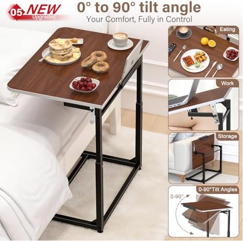 Extra Large TV Tray Table Set of 2, Heavy Duty C-Shaped Laptop Desk with 8-Level Height & 90° Tilt, Folding Overbed End Table for Couch and Bed, Walnut Finish with Phone/Tablet Slot for Small Spaces - Image 6