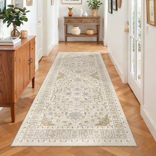 Madane Washable Runner Rug 3x6 Runners for Hallways Non Slip, Beige/Blue - Image 4