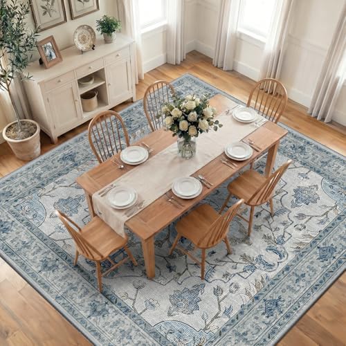 RELEANY Washable Area Rug, Square 10'x10', Blue/White/Gray by RELEANY