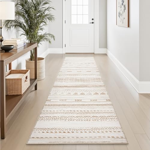 2x10 Runner Rug Machine Washable Non Slip Area Rug Distressed Neutral Moroccan Boho Rug Ultra Soft Floor Runners for Hallways for Entryway Laundry Room Kitchen, Brown by Tchdio