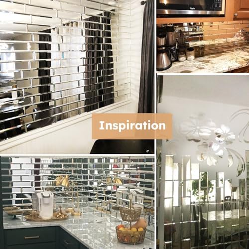 Diflart Peel and Stick Mirror Backsplash Tiles, Silver, 4x12 Inch, Beveled Mirror Subway Tiles for Kitchen Backsplash Bathroom Wall, Pack of 15 Pcs - Image 5