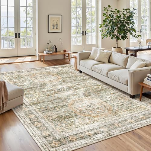 Soalmost 6x9 Area Rug for Living Room Washable Rugs Non-Slip Green/Orange by Soalmost