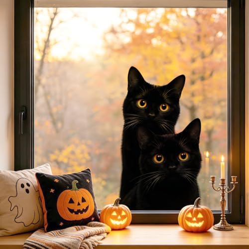 Black Cat Halloween Wall Decals Peel and Stick, Cute Spooky Cat Wall Stickers, Removable Vinyl Halloween Wall Decor, Moon Bat Pumpkin Wall Art for Bedroom Living Room Window Party Decorations - Image 3