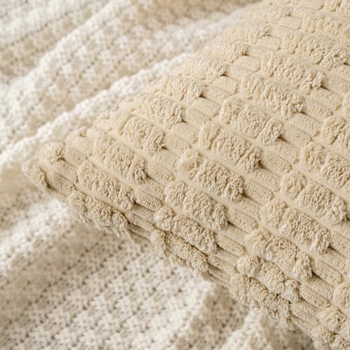 MIULEE Corduroy Decorative Throw Pillow Covers 16x16 Tan Pack of 2 - Image 2
