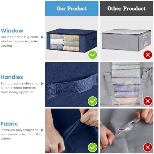 HomeHacks 3-Pack Clothes Organizer Storage Bags, 35L Storage Bins, Blue - Image 5