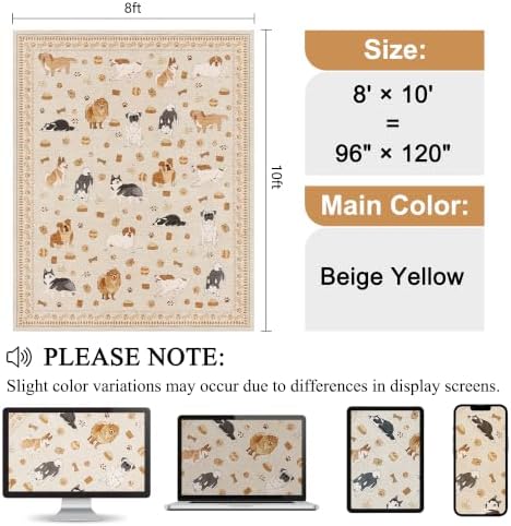 DUKINO 8x10 Area Rug, Washable Dog Rugs for Living Room Soft, Beige Yellow - Image 2