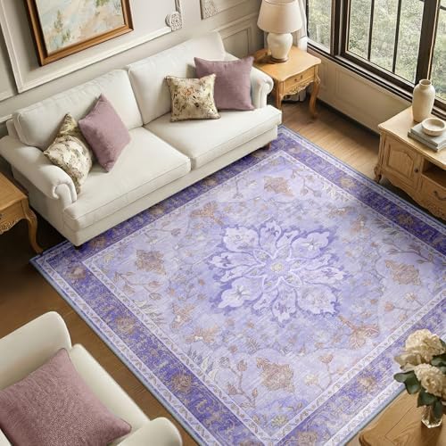 RELEANY Washable Area Rug, Square 6'x6', Purple by RELEANY