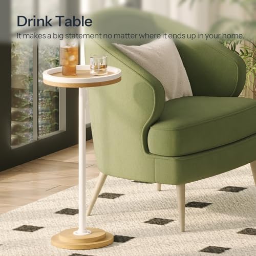 HOOBRO Small Round Side Table, Drink Table, Coffee Martini Table with Pedestal Accent for Small Spaces in Living Room, Bedroom, Sofa Couch, Natural and White WN168BZ01 - Image 5