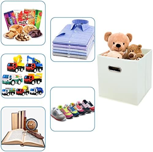 Black Fabric Cubby Storage Bins,13x13x13 Inches ,Cube Organizer Bin Foldable Storage Boxes with Dual Handles Fabric Organizer Box and collapsible Storage basket,Set of 3,Creamy-White - Image 3