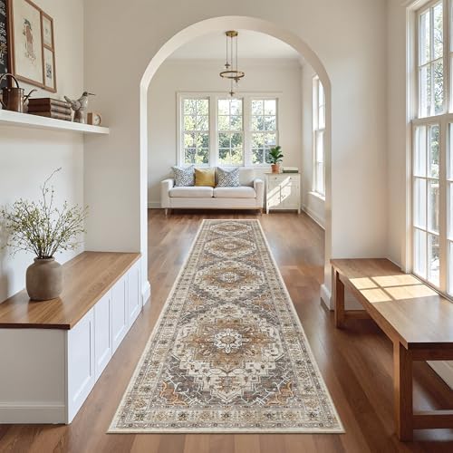 Madane Washable Runner Rugs 2x10 Long for Hallway Kitchen, Turmeric/Grey - Image 2