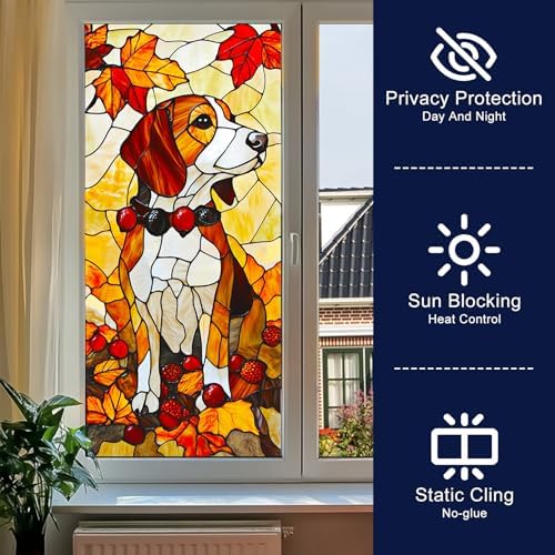 HOMETITUTE Fall Beagle Dog Privacy Window Film Cling 17.7x39.3 PVC - Image 2