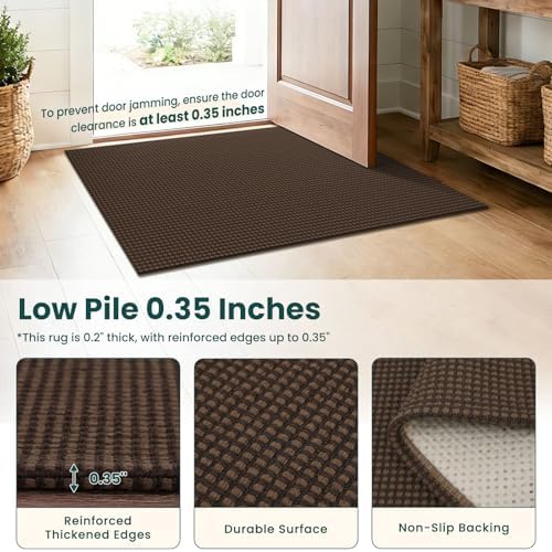 KOZYFLY Braided 2x16 Runners Rugs for Hallway, Extra Long Washable Runner Rug, Woven Non Slip Kitchen Runner, Cotton Entryway Rug, Floor Carpet for Entry, Aisle, Hall, Brown/Dark Brown - Image 4