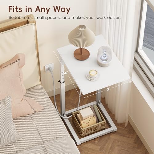 Vagusicc C Shaped End Table with Charging Station, C Table End Table Adjustable Height Sofa Table, Side Table for Couch, Couch Table that Slide Under, TV Tray Arm Table for Living Room,Bedroom, White - Image 6