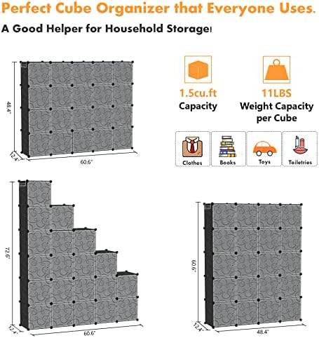C&AHOME 20-Cube Storage Organizer with Door Platic Closet Organizer Black - Image 6