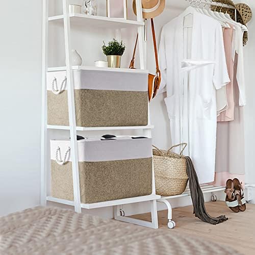 TheWarmHome Organization Basket - 20x16x14 inch Jumbo 3 Pack Collapsible Storage Bins for Shelves, Fabric Storage Cubes for Closet Organizer Gift Toy (White & Khaki) - Image 5