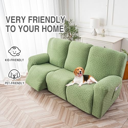 Gennia Waterproof Recliner Sofa Cover,3 Seat Couch Cover,Matcha Green - Image 5