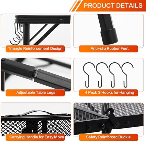 Outdoor Grill Camping Folding Table 3 Ft, Aluminium Picnic Table - Portable, Lightweight, Compact & Height Adjustable Collapsible Patio BBQ Garden Table - Image 6