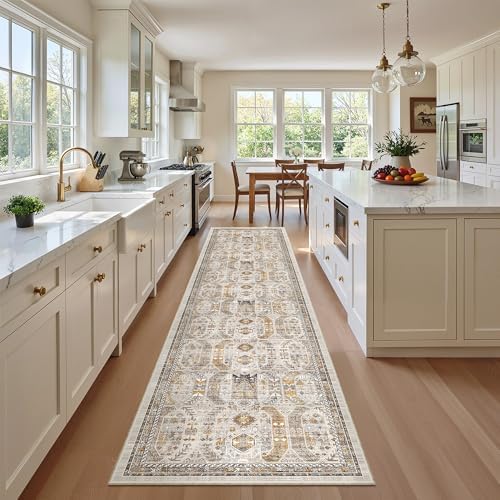 Madane Washable Runner Rugs 2x10 Long for Hallway Kitchen, Brown/Gold by Madane
