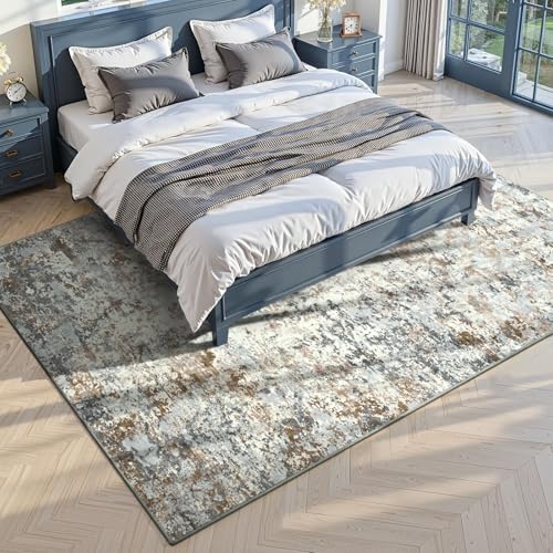 Toneed Abstract Area Rug Modern Washable Rug Soft Non Slip Rug Low Pile for Bedroom Living Room Dining Room Brown/Grey 5x7 Feet - Image 3